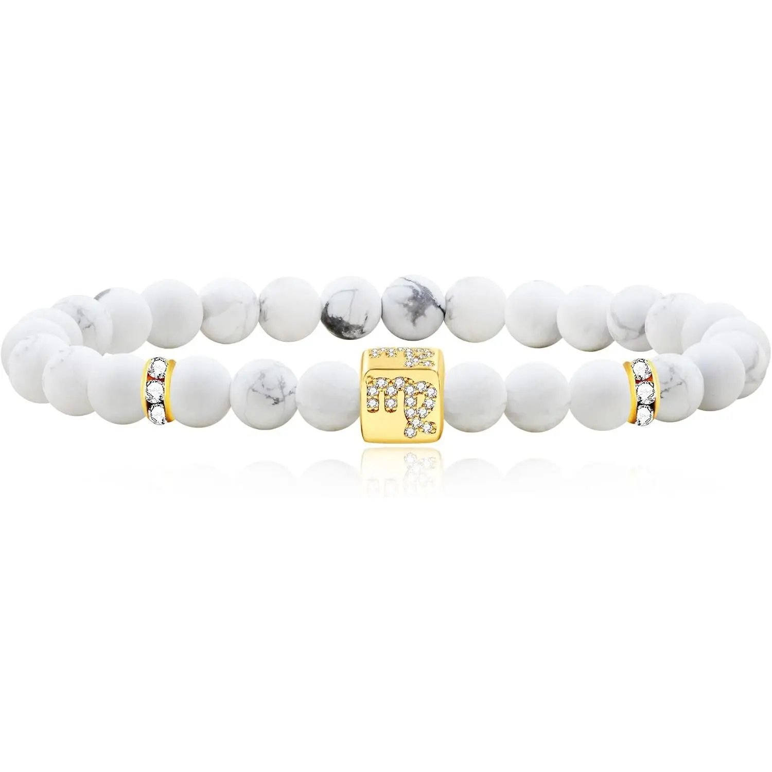 Zodiac Bracelet for Women, 6mm  White Turquoise Constellation  Sign Horoscope Bracelet 12 Constellations Charm Bracelets Prayer Blessing  Unisex