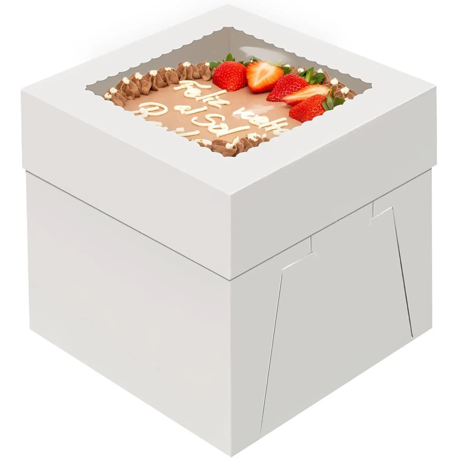 Cake Boxes 8 inch, Cake Carrier Holder, Storage Transport Container | 8×8×8 in, 4 count, Thick Cardboard, Tall and Large, with Clear Window, Easy to Assemble, for Cake Pies Baked Goods