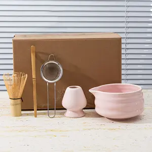 1Set, Matcha Set, Pink Ceramic Matcha Bowl And Whisk Set Tea Set, Perfect Choice for Home Or Restaurant Matcha Latte Art Making Ceremony, Best Gift for Matcha Lovers, for Matcha Lovers