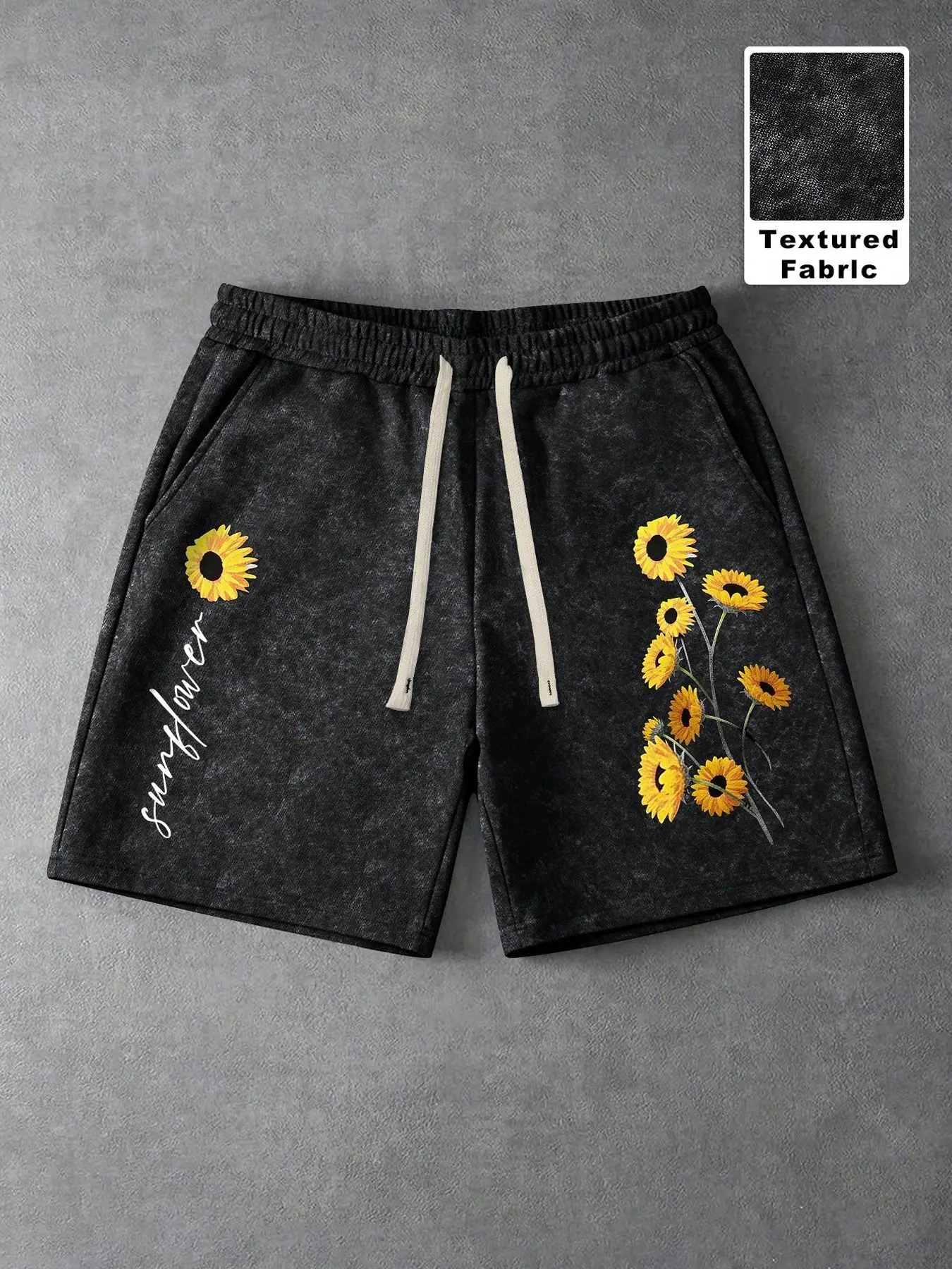 Men's Sunflower Bouquet Graphic Five-Quarter Casual Shorts, Breathable Soft Anti-Pilling Fabric, Bohemian Retro Style
