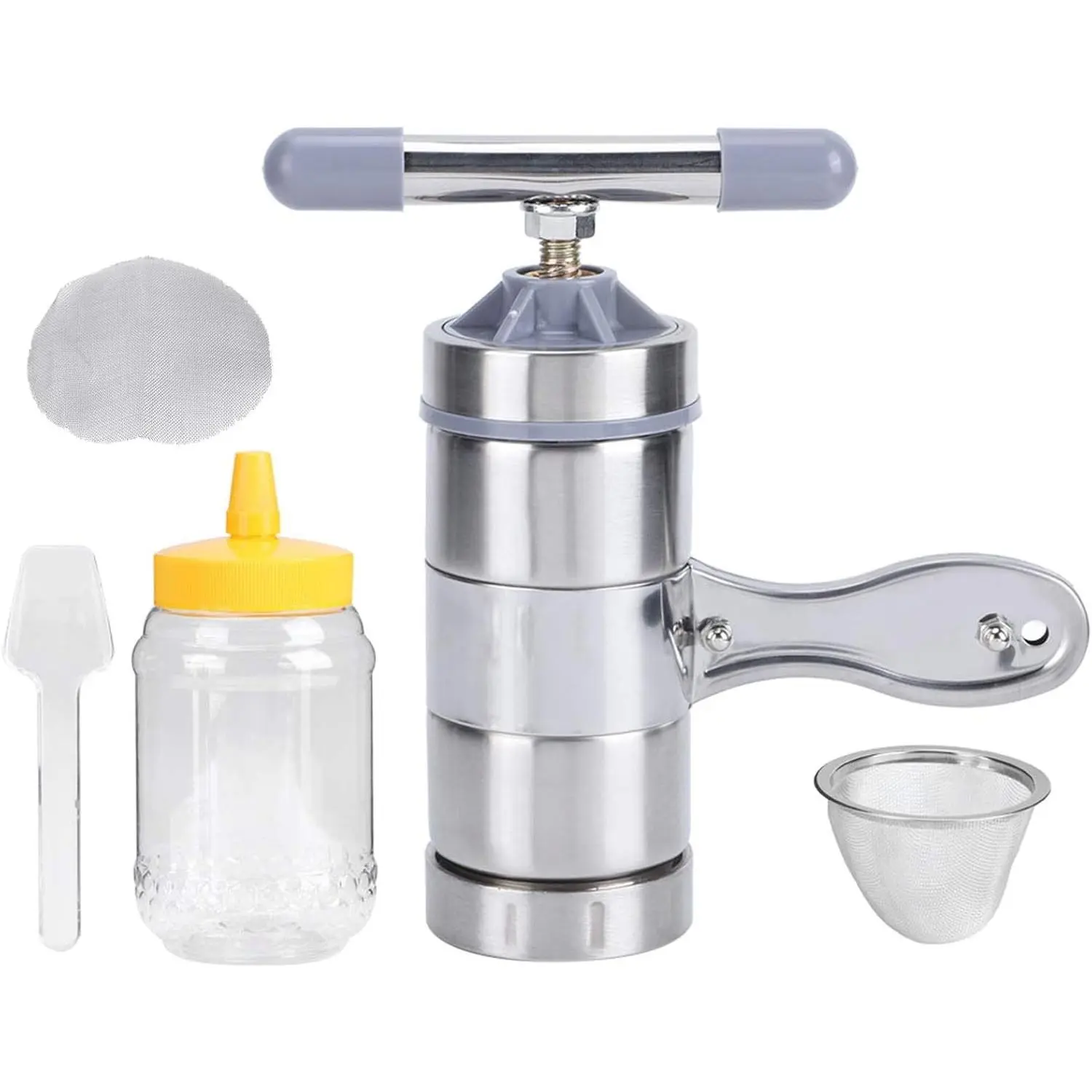 Mini Portable Manual Stainless Steel Honey Press Extractor Squeezer with Stainless Steel Filter, Beekeeping Tool
