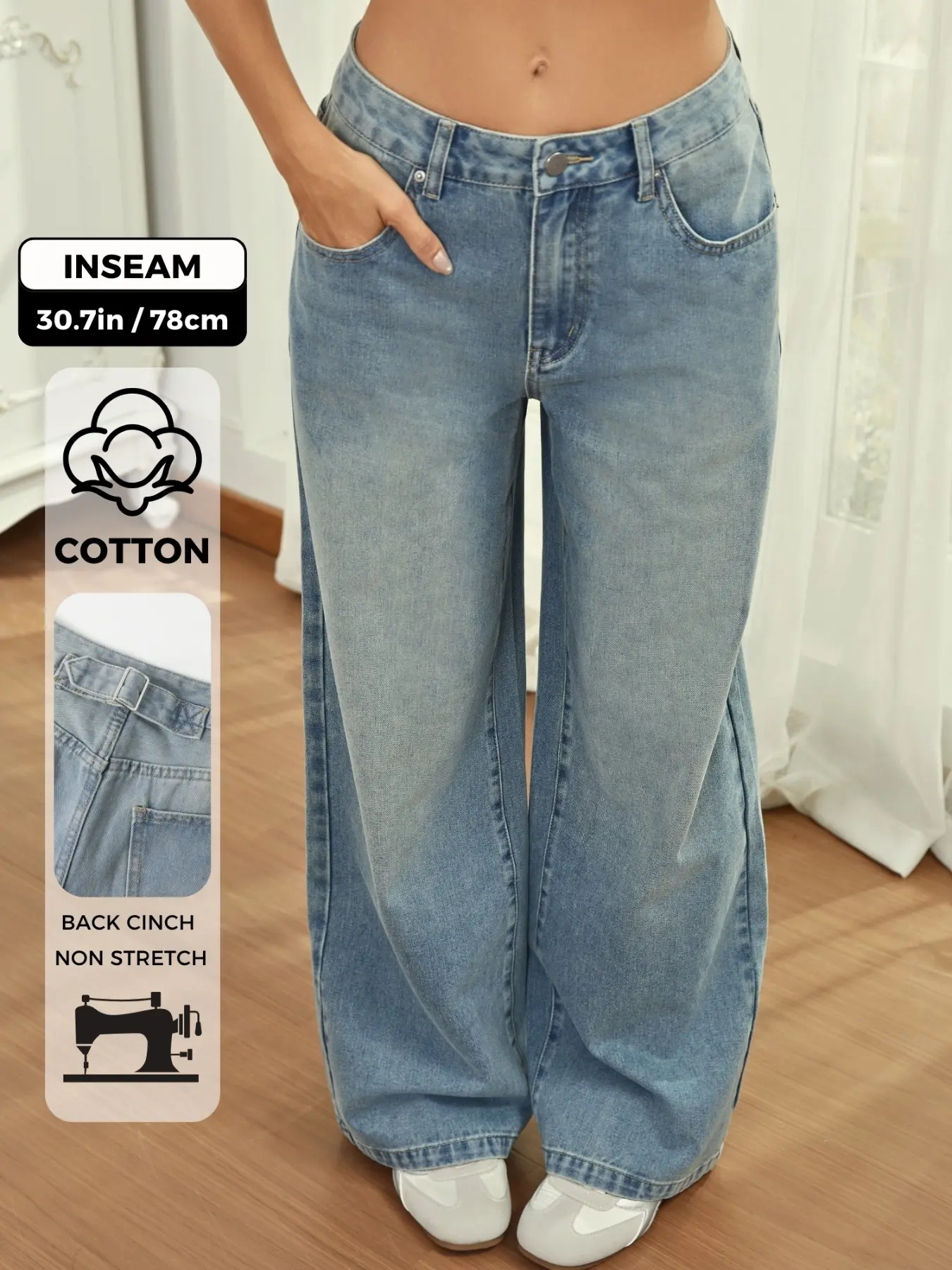 Wanduyini Adjustable Waist Straight Leg Jeans for Women Y2K Baggy Jeans with Snap-Button High Rise Denim Pants Casual