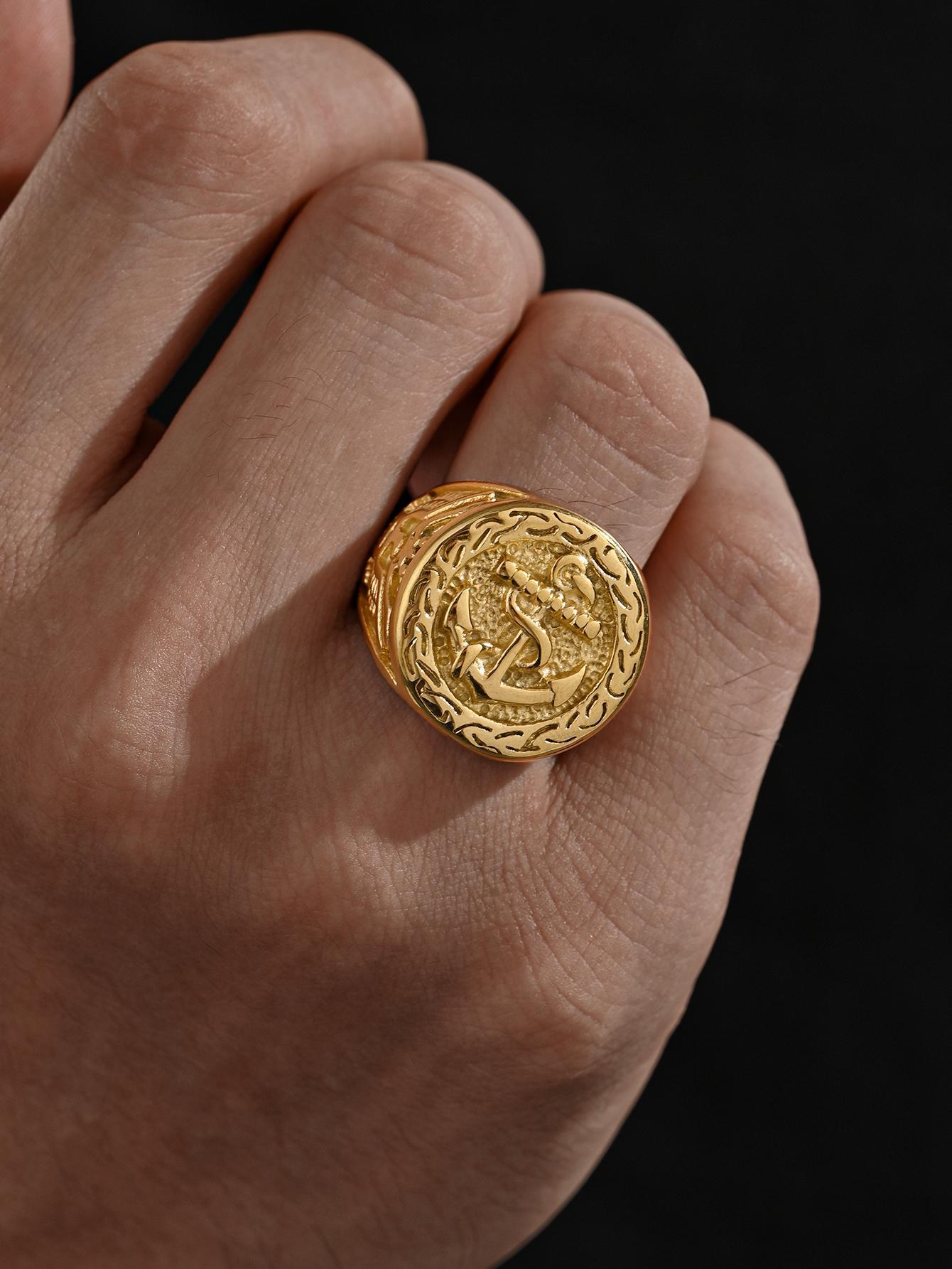 Luxury Anchor Signet Ring, Premium Unisex Band