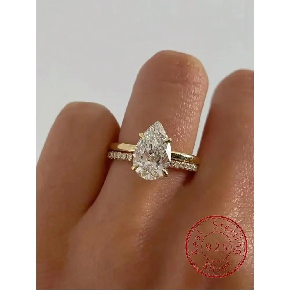 925 Sterling Silver 1-4 CT Zircon Sparkling Luxury Water Drop Shape Ring For Women Engagement Wedding High Quality Fine Jewelry