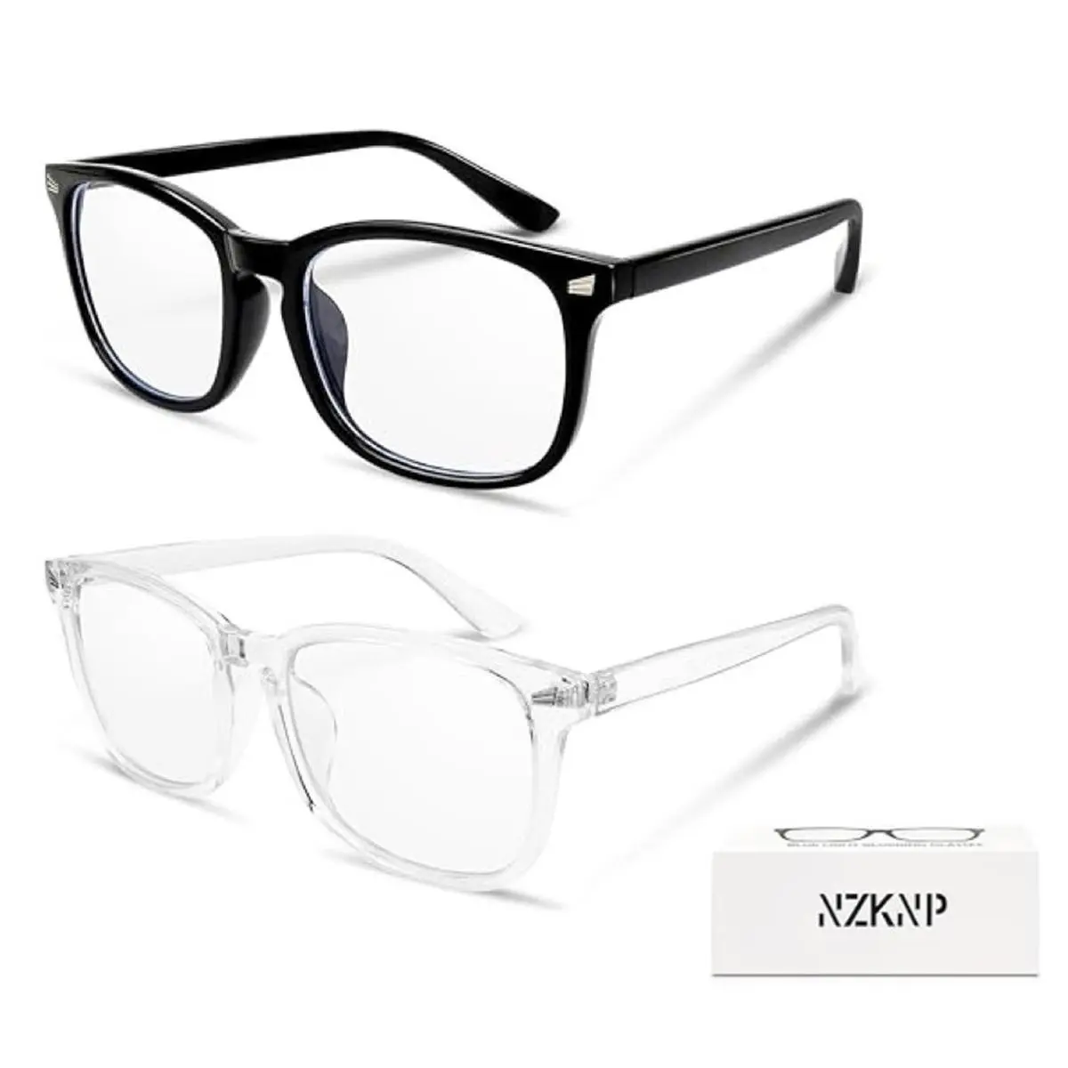 2 Pack Blue Lght Glasses, Computer Gaming Glasses, Blue Lght Glasses for Men and Women, Fashion Large Size Square Frame Eyeglasses for Everyday Use