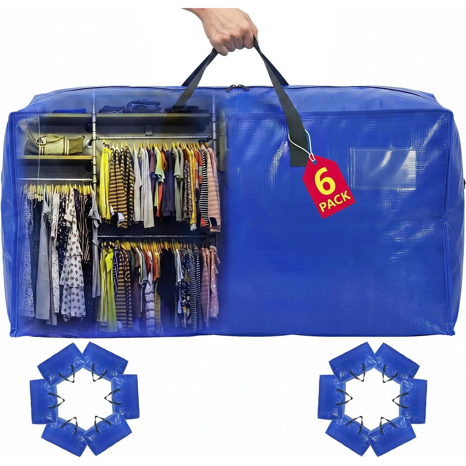 Moving Bags Heavy Duty, Moving Bags for Travel/College Packing/Storage/Organization/Seasonal Clothes & Bedding Storage,Moving Supplies Bins,Compatible with Ikea Frakta Cart (Blue,6Pcs)