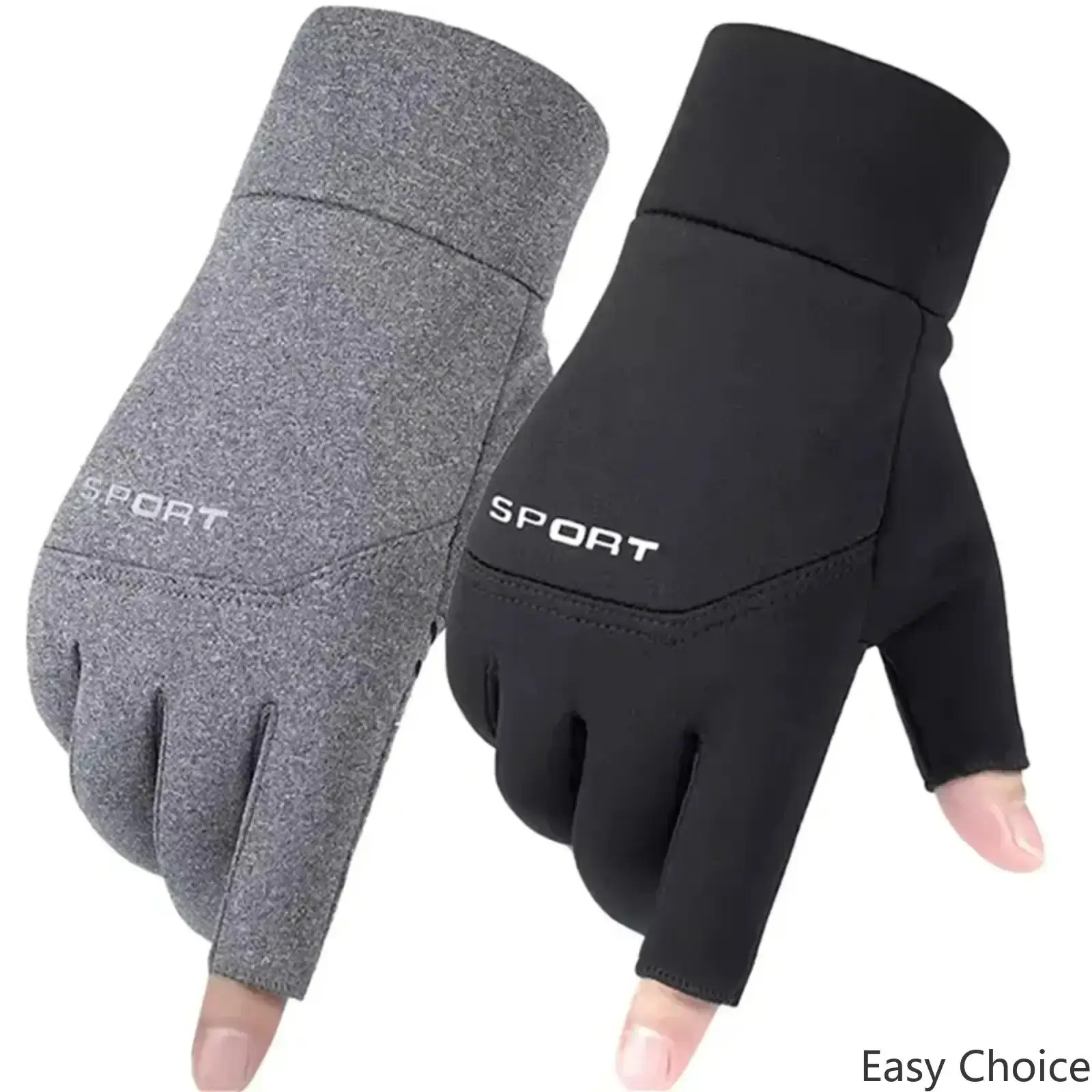Winter Fishing Gloves for Men & Women, Warm Fleece Two‑Finger Cut Touch‑Screen Mittens, Anti‑Slip Thermal Hand Gear for Outdoor Cycling, Running, Angling and Cold‑Weather Sports Activities