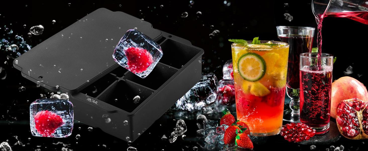 Large Ice Cube Molds Tray with Lid, Stackable Big Silicone Square Ice Cube Mold for Whiskey Cocktails Bourbon Soups Frozen Treats, Whiskey Gifts for Men from Daughter Wife Son Kids