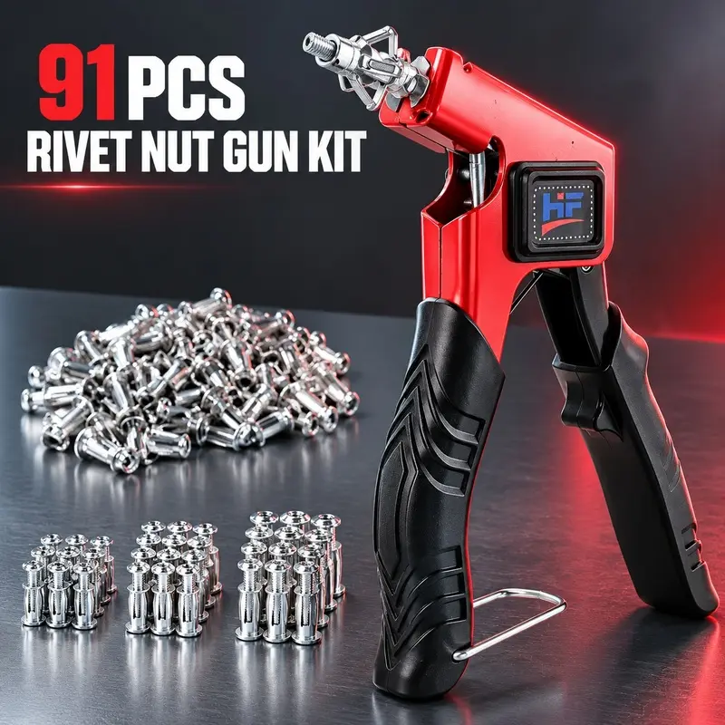 91Pcs Heavy-Duty Carbon Steel Button RivetLocking Nuts Set - Durable, Rustproof, Bolt-Compatible Industrial & Furniture Hardware for PanelFixing, Sheet Metal Repair (M4, M5, M6 Sizes)