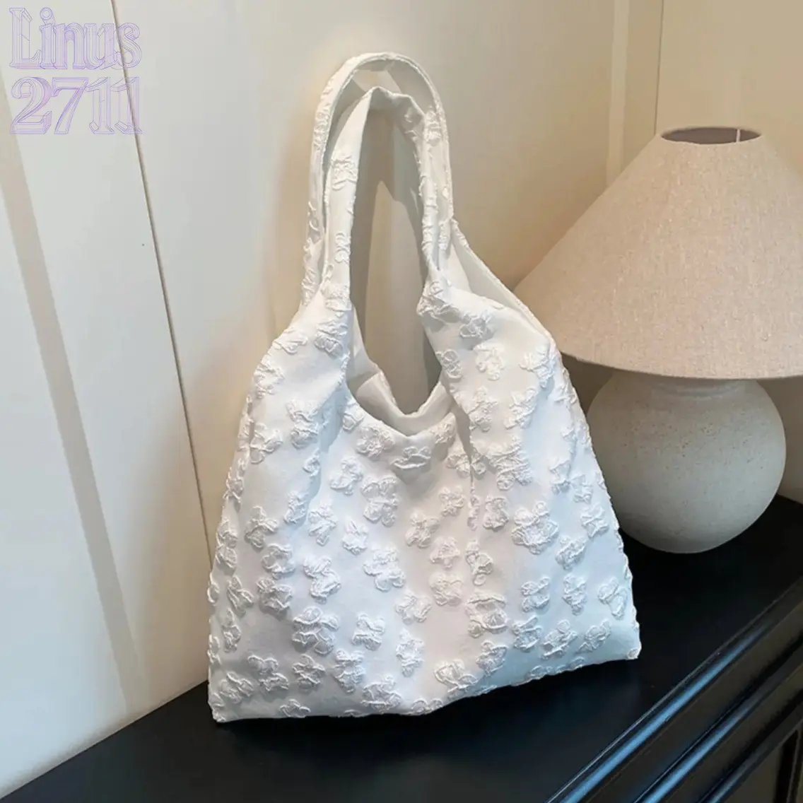Women's Shoulder Bag, Elegant Floral Lace Tote Purse in Pale Pink, Ruffled Design with Zipper Closure, Lightweight Spring Summer Handbag, No