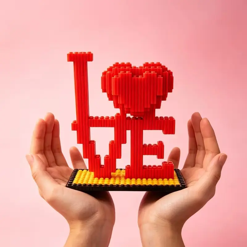 Love Heart Rose Bouquet Micro-Particle Building Blocks, Valentine's Day Gift, High-Difficulty 3D Puzzle, Creative Desktop Decoration