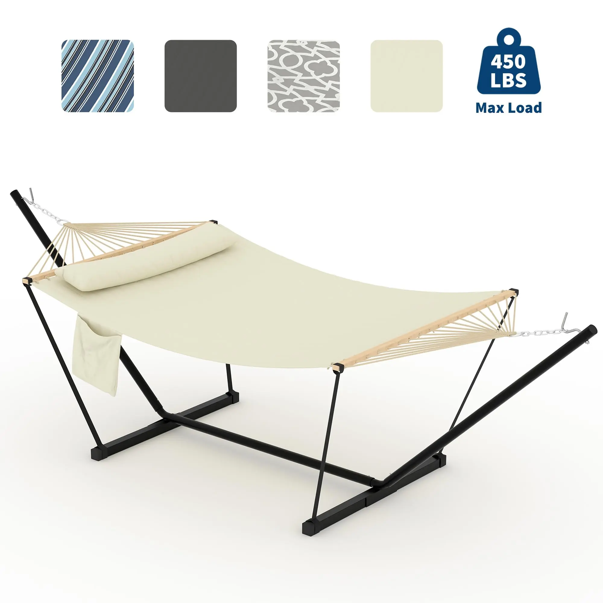 Garvee Double Hammock with Stand - Heavy-Duty 500lbs Capacity Portable 2-Person Outdoor Swing Bed, Adjustable Steel Frame, Carry Bag Included for Patio, Camping (Multi-Color)