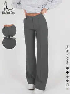 European and American Style Commuter Suit Pants, 26 Years Fashionable Simple Solid Color Long Pants, Flowy Drape Straight Leg Casual Wear