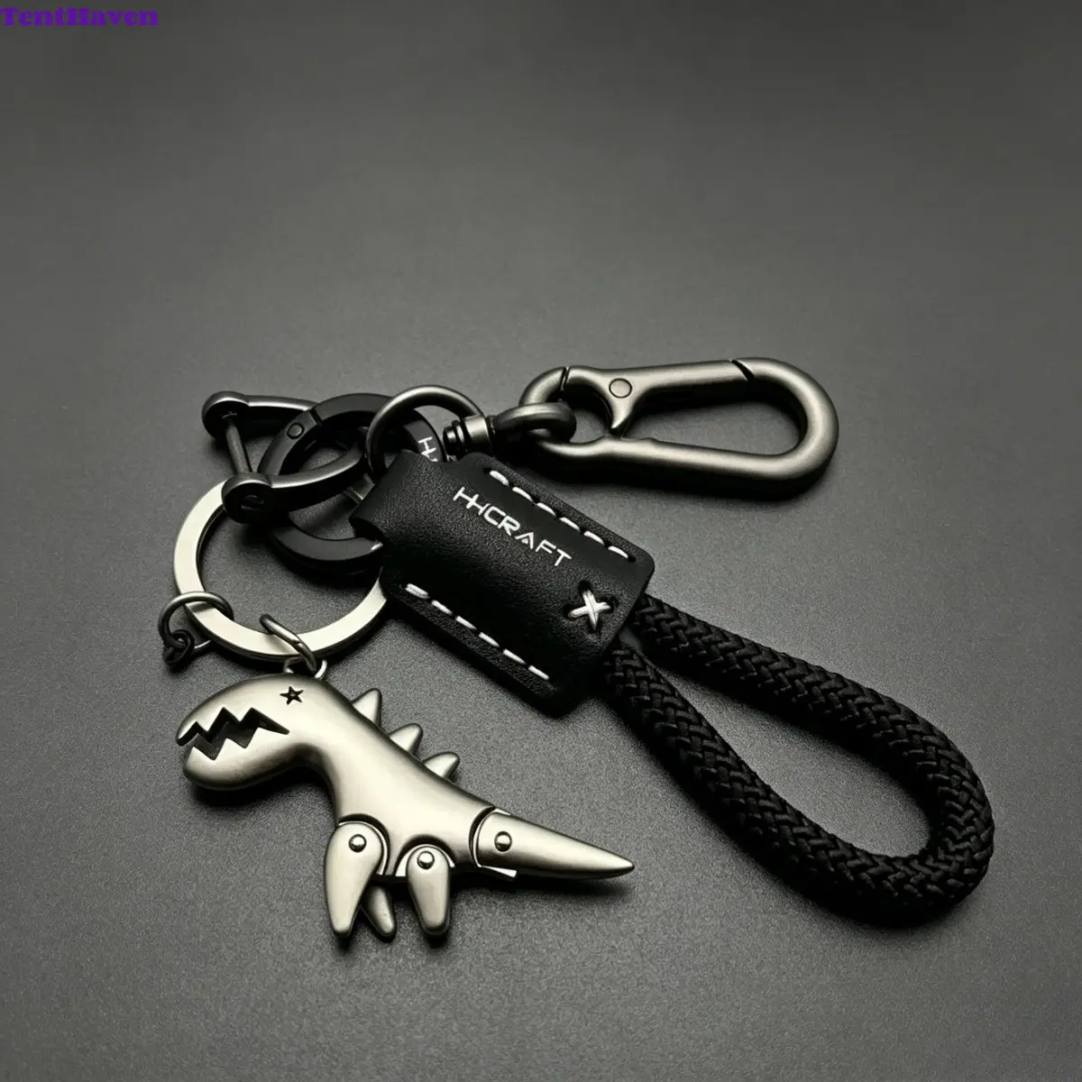 Keychain, Car Key Lanyard, Dinosaur Charm Key Ring, Hand Stitched Leather Braided Rope Keychain With Movable Metal Dinosaur Pendant And Quick Release Carabiner Hardware For Men, Women, Motorcycle And Car Owners, For Daily Commute, Vehicle Key Storage And