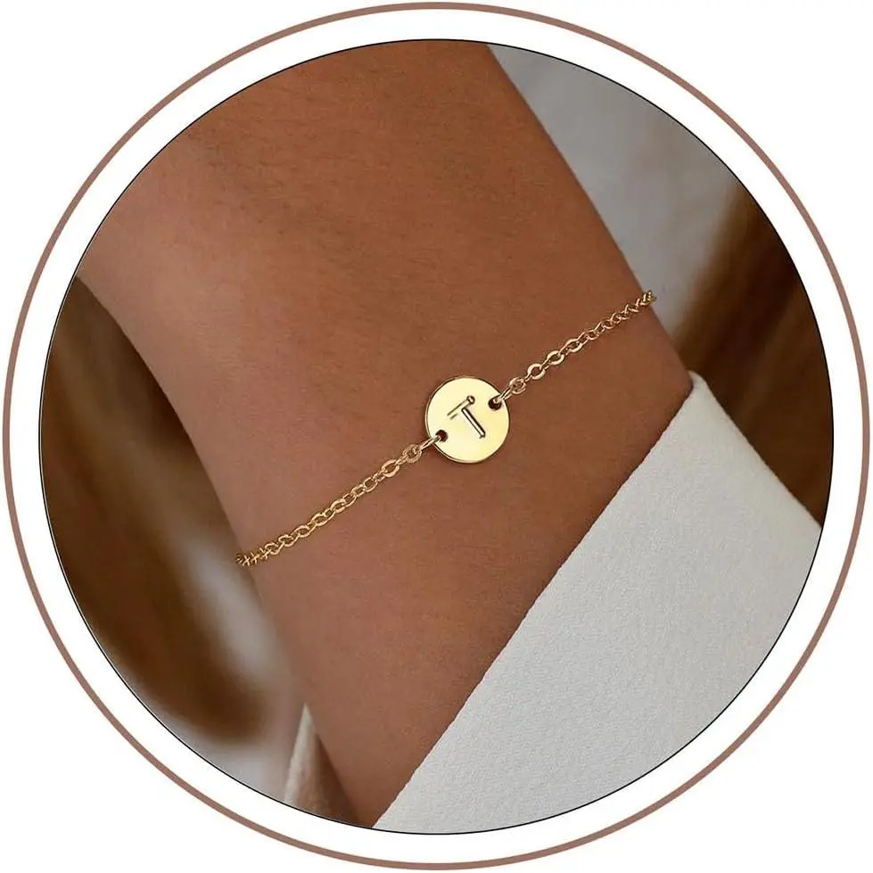 Initial Bracelet for Women Trendy - Gifts for  Teen Girls, Personalized A-Z Letter Cute Bracelet for Women, Dainty   Disc Womens  Gifts