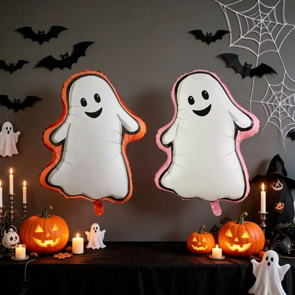 2 Halloween Ghost Aluminum Foil Balloons, Perfect for Theme Birthday Parties, Cute Horror Party Decorations, Haunted House Room Decoration