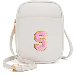 Toddler Purse Initial Crossbody Bags  Girls 3 Pockets PU Leather Cross Body Bag Crossbody Purse Handbag Personalized Gifts  Teen Girls Preppy Cute Stuff (Beige S)