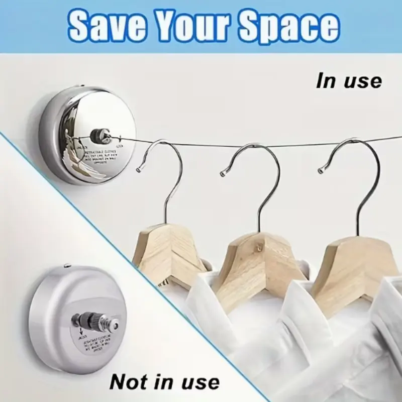 Stainless Steel Extensible Clothesline with Adjustable Nylon Rope, Wall-Mounted Indoor Laundry Line, Space-Saving Washing Accessories