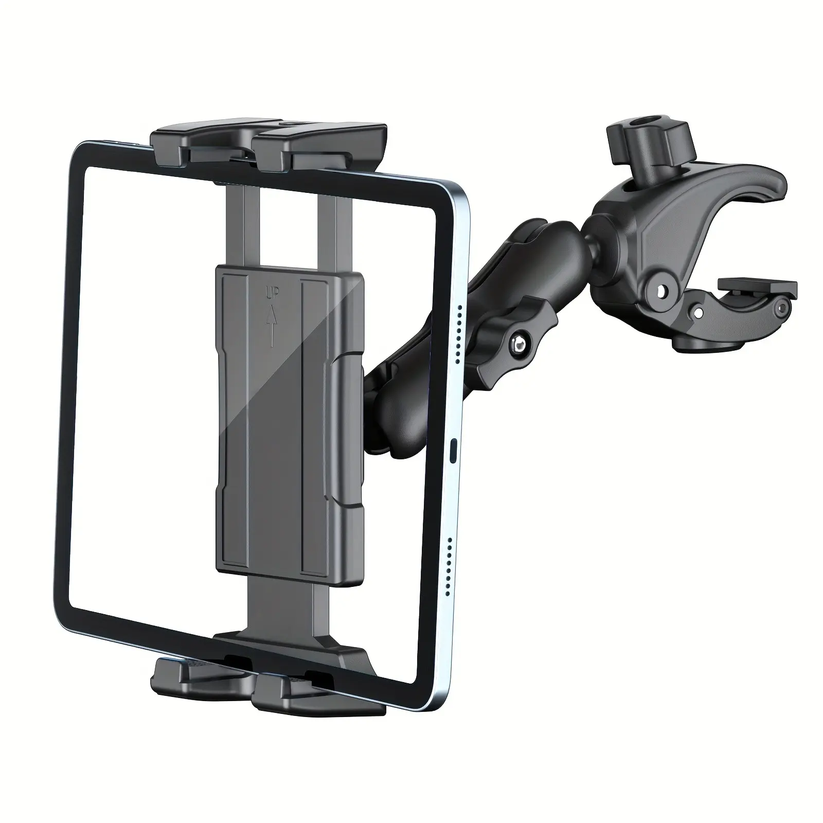 Tablet Microphone Stand Holder, Handle Clip Mount for Treadmill, Exercise Bike, Stroller, Bicycle, Compatible with iPad Pro, iPhone, Galaxy Tab