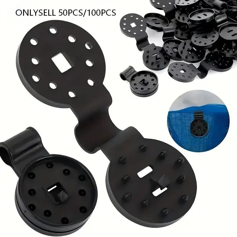 50 Black Sunshade Clips - Sturdy Round Plastic Fasteners Suitable for Awnings, Patio Mesh Tarps, and Garden Covers.