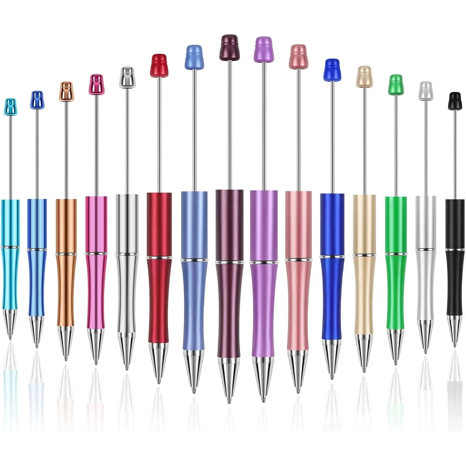 15 count Beadable Pens, Beadable Pens Bulk Colored Plastic, Black Ink Beaded Pens Creative Diy Pen, Bend Pens for Make Gifts for  and Students, Office School Supplies