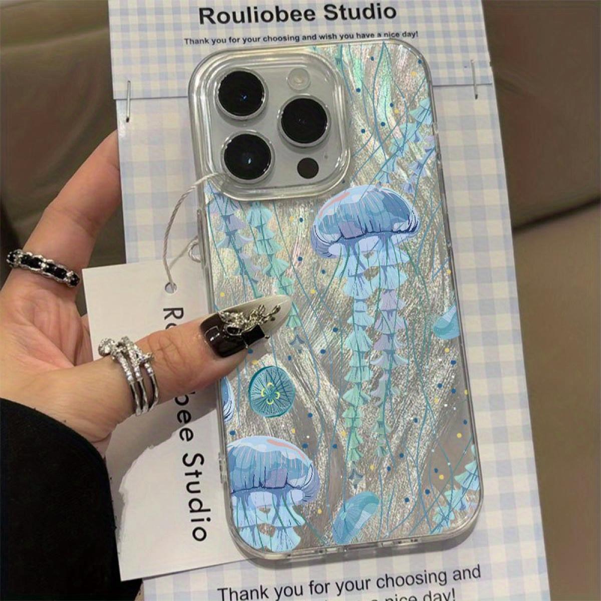 Jellyfish Ocean Phone Case for iPhone 17 16 15 14 13 12 11 Pro Max Plus & Samsung Galaxy S26 S25 S24 S23 S22 Ultra- Crystal Clear TPU+PET Hybrid, Shockproof Protection with Floating Tentacles & Bubble Accents Protective
