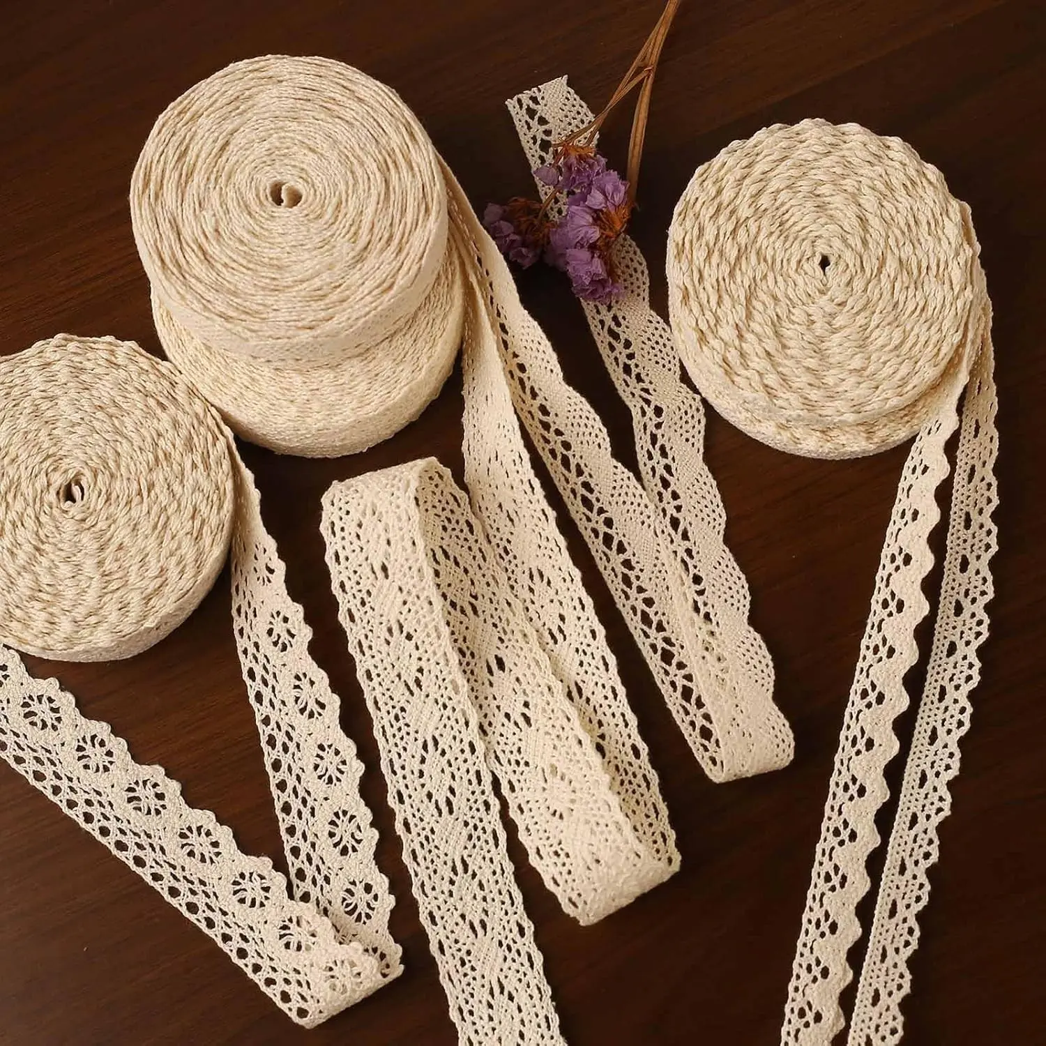 Cotton Lace Trim 32.8 Yards DIY Vintage Scallop Edge Crocheted Lace Ribbon Fabric for Scrapbooking, Gift Wrapping, Sewing, Crafts, Wedding Decor Supplies (Beige, 30M)