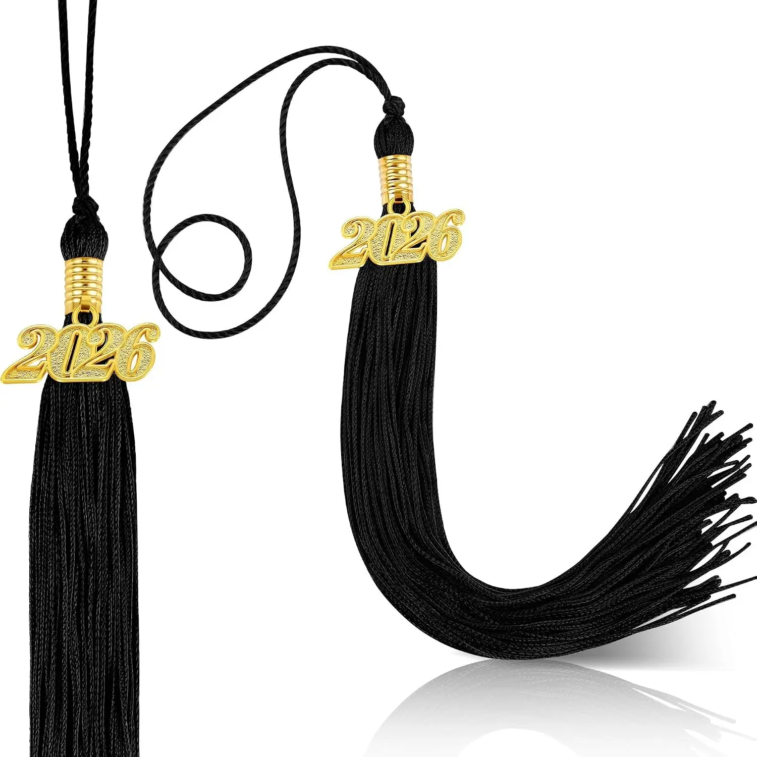 2 Pcs Black 2026 Graduation Tassel Class of 2026 Cap Tassel with Gold Year Charm Graduation Cap Decoration for High School College Senior Ceremony Accessories