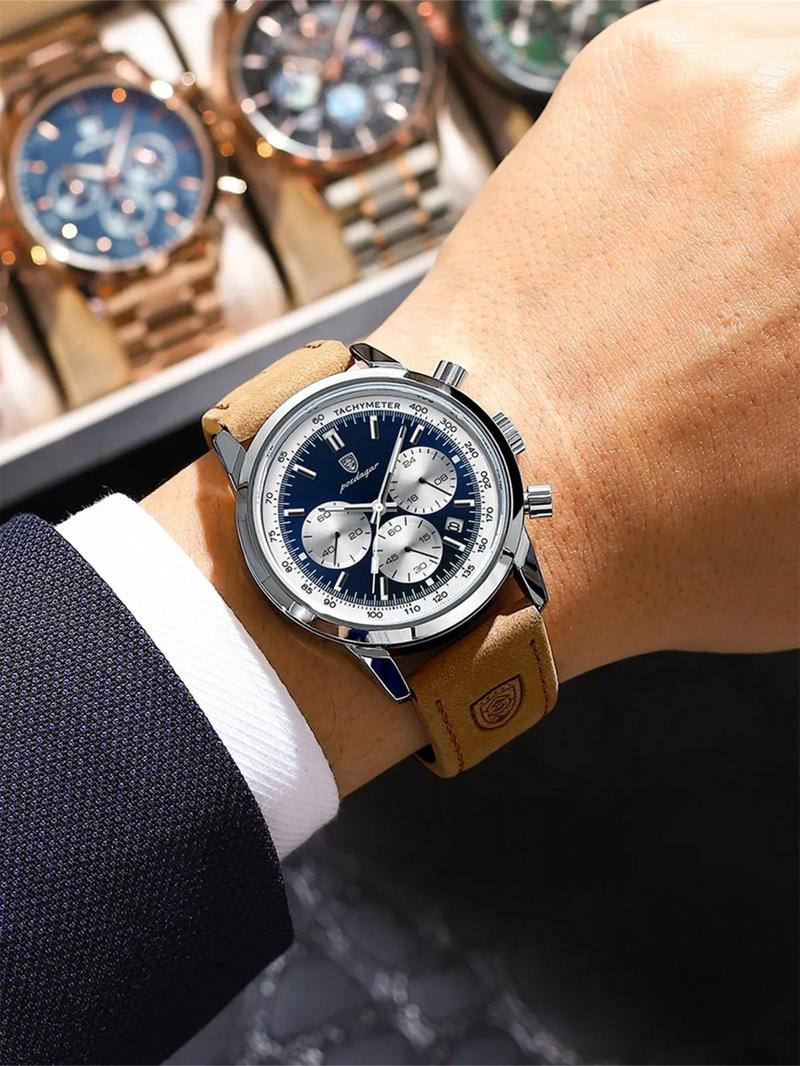 Men's Business Fashion Elegant Round Dial Analog Quartz Watch, Waterproof & Luminous Watch for Party, Daily Clothing Decor, Exquisite Watch As Gift without Box