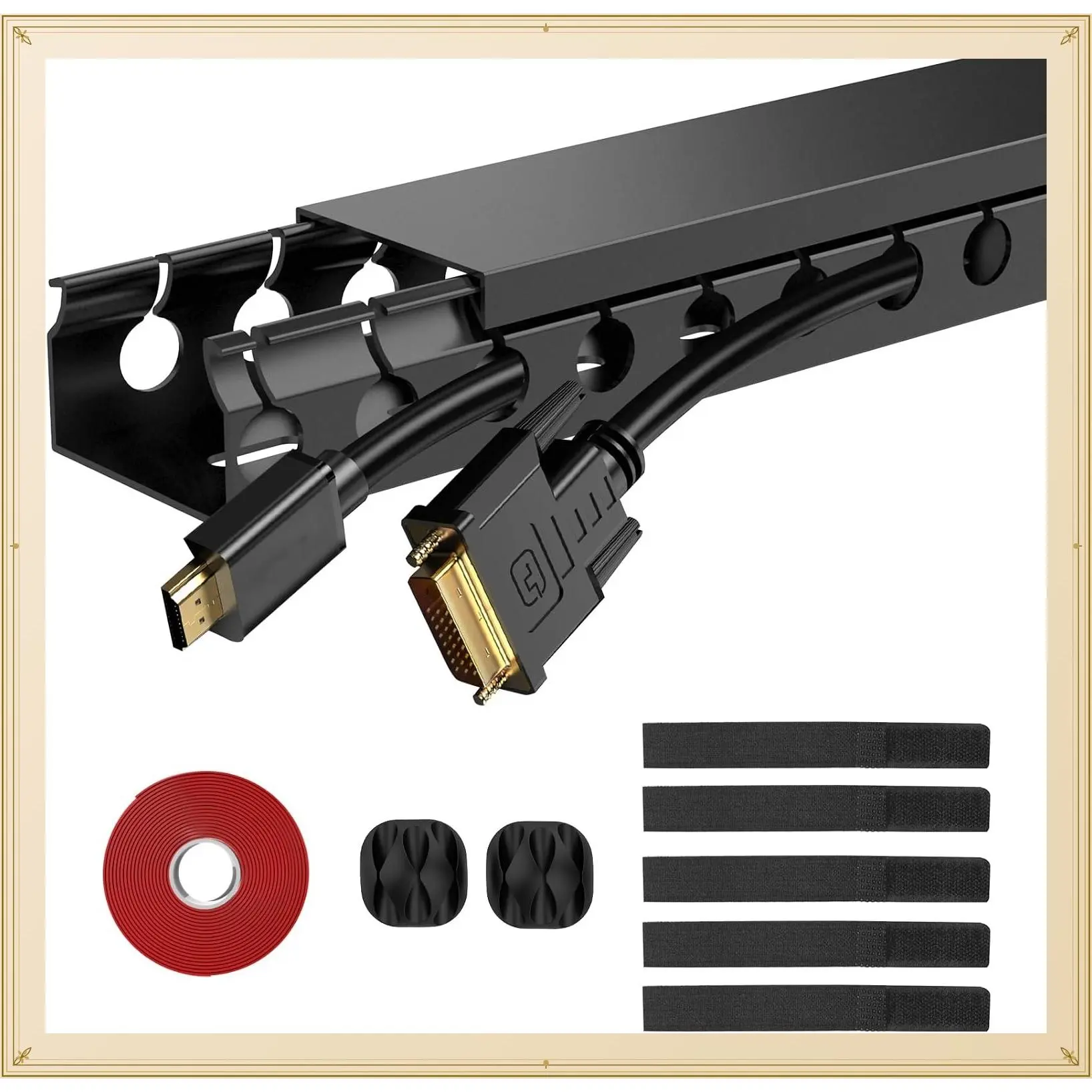 Cable Raceway 77in Wire Covers Under Desk Cable Management Kit 5-Pack - Hide Desk, TV, Computer, Network & Power CordsGift