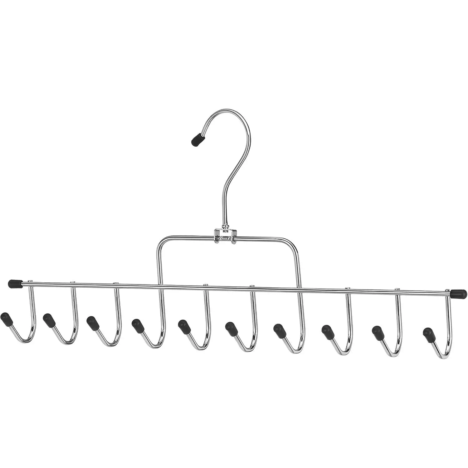 Clothes Hanger, 10 Hook Accessory Hanger, Chrome Tie Hanger for Closet, Belt, Ties, Scarves Organizer and Rack, Saving, Black Tips
