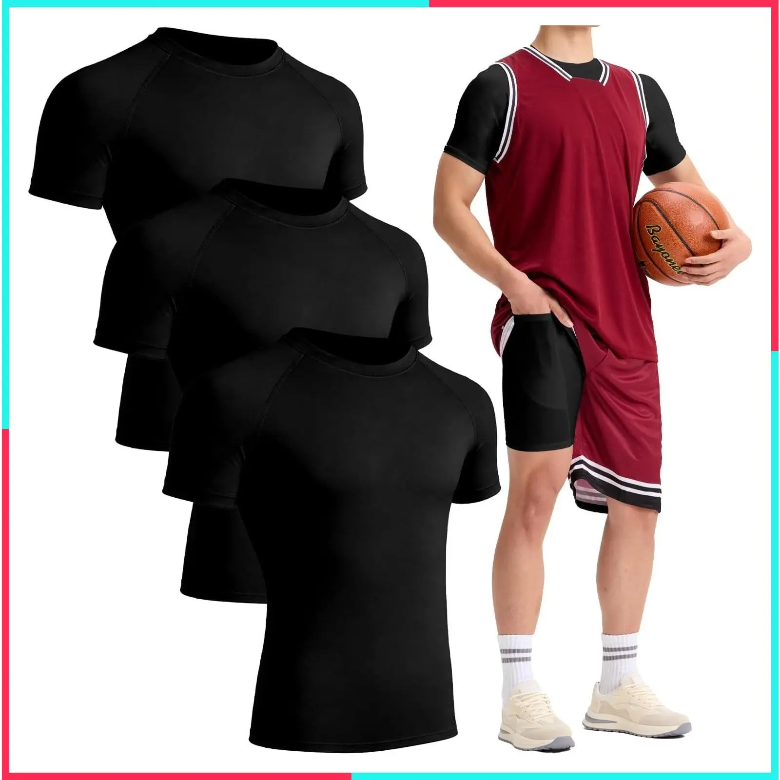 3 Pack Boys' Quick Dry Short Sleeve Compression T-Shirts, Kids Athletic Sports Base Layer Undershirts