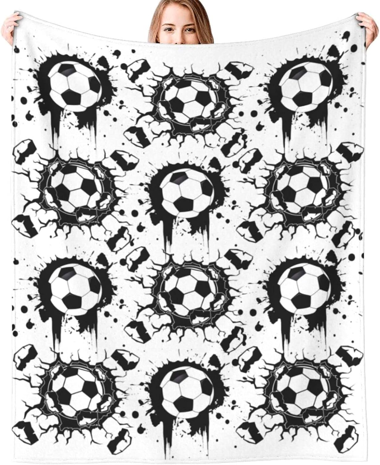 Soccer Blanket Throw Soccer Ball Blankets Soft Lightweight Flannel Warm Cozy Football Blanket Gifts for Sport Fans Kids Adults 50"X40"