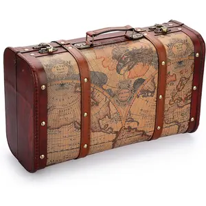 Vintage Wooden Storage Chest, Portable Decorative Luggage Suitcase, Treasure Chest Box with Map Pattern, Pirate Keepsakes Box for Gifts, Chest Storage Box for Decor Storage Travel