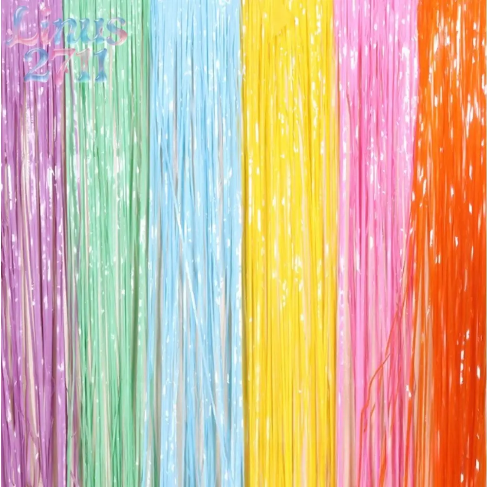 5 Pack Macaron Pastel Tinsel Fringe Curtain Shiny Metallic Rain Silk Streamer Door Curtain Birthday Wedding Baby Shower Photography Booth Wall Party Decor