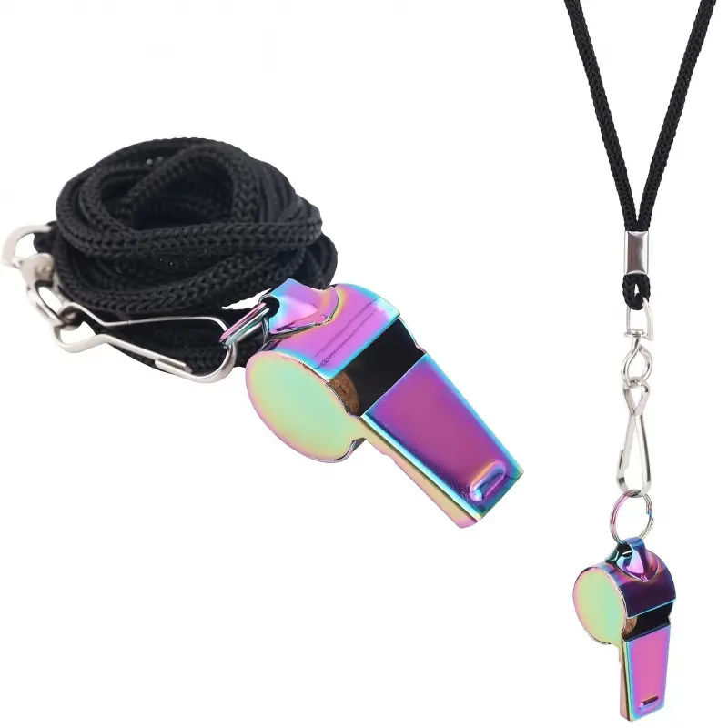 Plated Metal Hand Whistle with Lanyard - Colorful, Sporty Design for Referees, Outdoor Rescue, Sports Training Events (Unisex Coaches' & Referees' Gear)