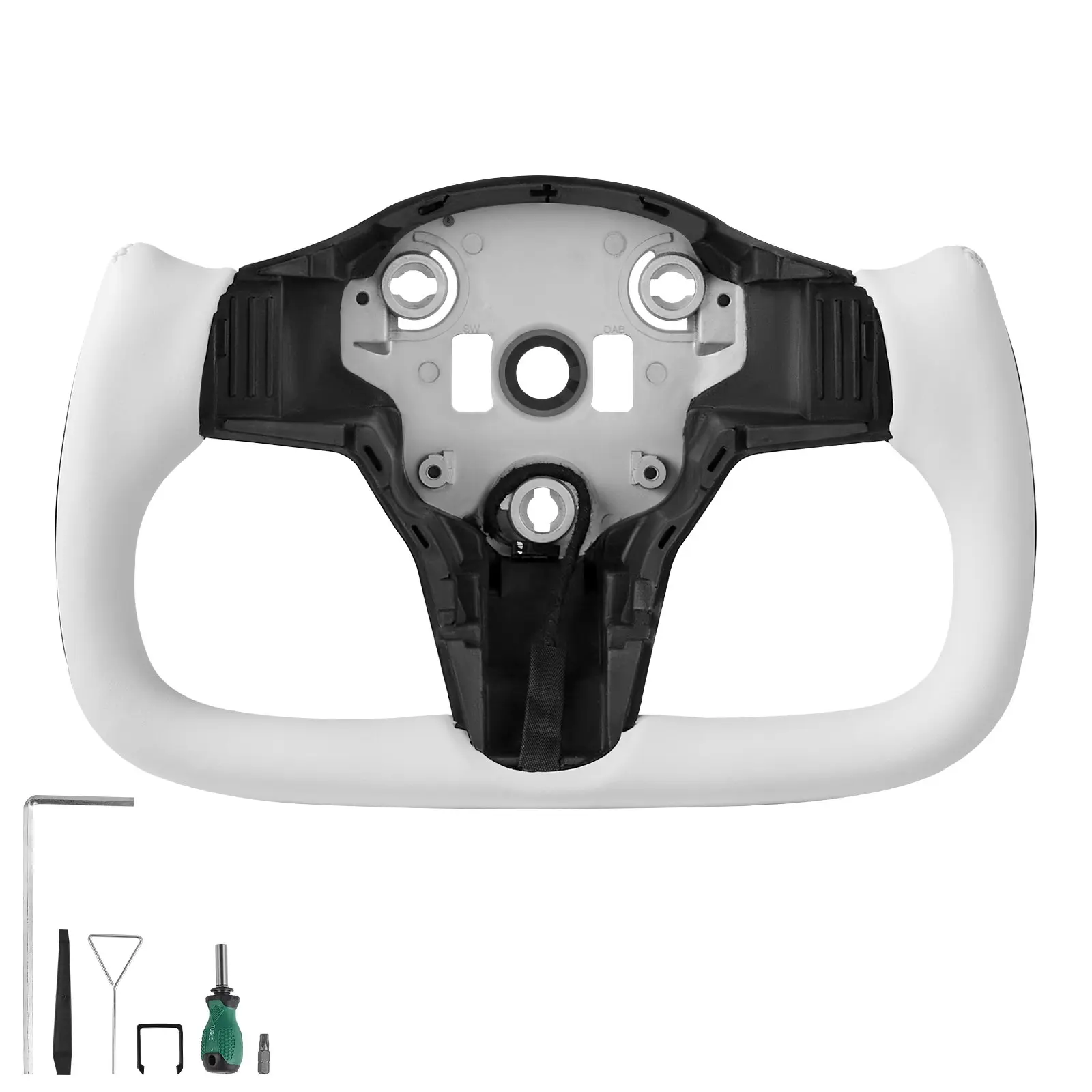 VEVOR Steering Wheel for 2016-2023 Tesla Model 3, Carbon Fiber Steering Wheel D-Shaped Flat-Bottom with Heating Function, Leather Grip with Non-Slip Texture, Accessories Replacement for Model 3, Whit
