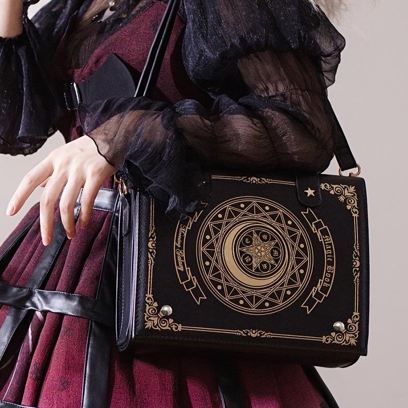 A Magical Book Crossbody Bag with a Detachable Shoulder Strap And Magnetic Flap Closure for Women. This Sweet New High-End Uniform Features a Geometric Pattern with a Comic Theme, Perfect for Students As a Shoulder Or Tote Bag for Commuting