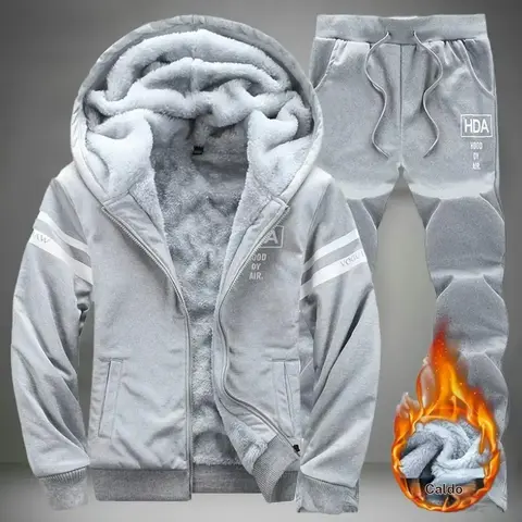 Men's 2 Piece Fitted Cut Hooded Sweatsuits, Fleece Lined Long Sleeve Casual Plain Outfit with Drawstring Hood, White Striped Sleeves, Letters Logo Pants for Warm Comfort, Stylish Father's Day Gift