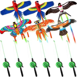 6 Pcs Large Fishing Rod Kite  Kid Adults, 23.62 Inch Vivid Butterfly Kite Bulk, Easy to Fly, Swallow Parrot Goldfish Phoenix Kites  Adults Family in Spring Outdoor Beach Team Building