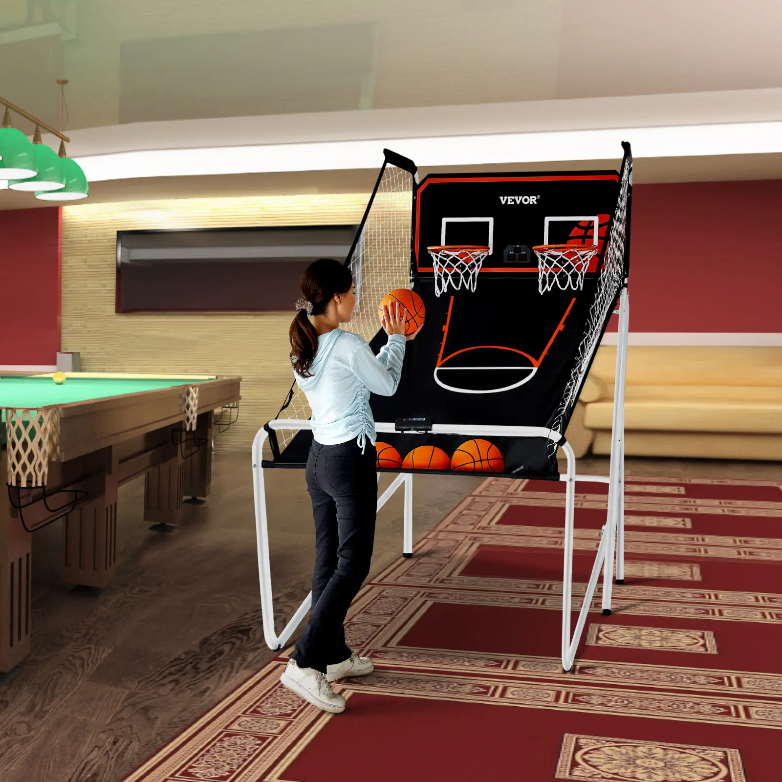 Foldable Basketball Arcade Game, 2 Player Indoor Basketball Game, Home Dual Shot Sport with 4 Balls, 8 Game Modes, Electronic Scoreboard, and Inflation Pump, Adults (Black & White)