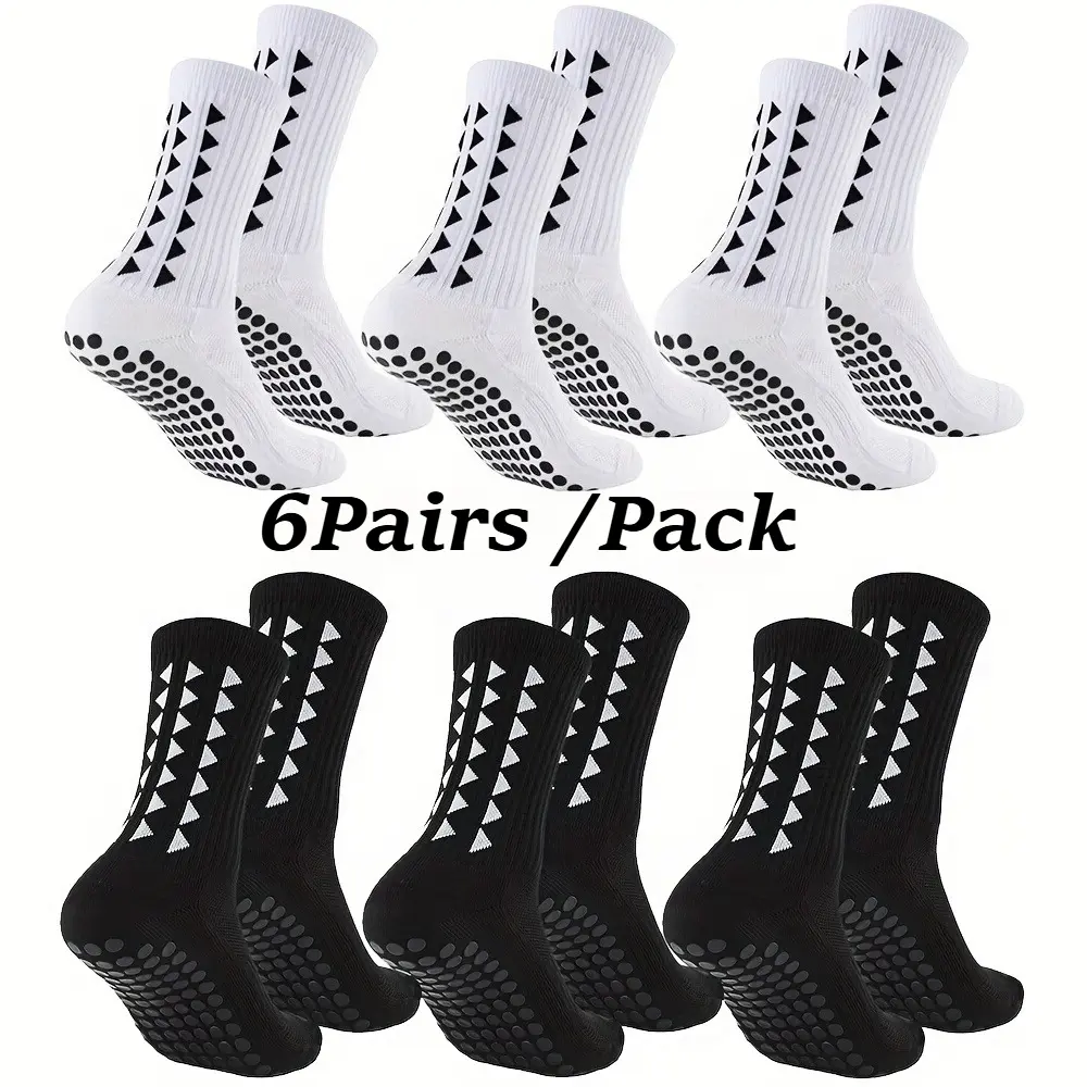 6Pairs Men Women Sports Socks Rubber Grip Socks Football Towel Bottom Shockproof Breathable Socks Soccer Basketball Skateboard Rugby Exercise Athletic Socks