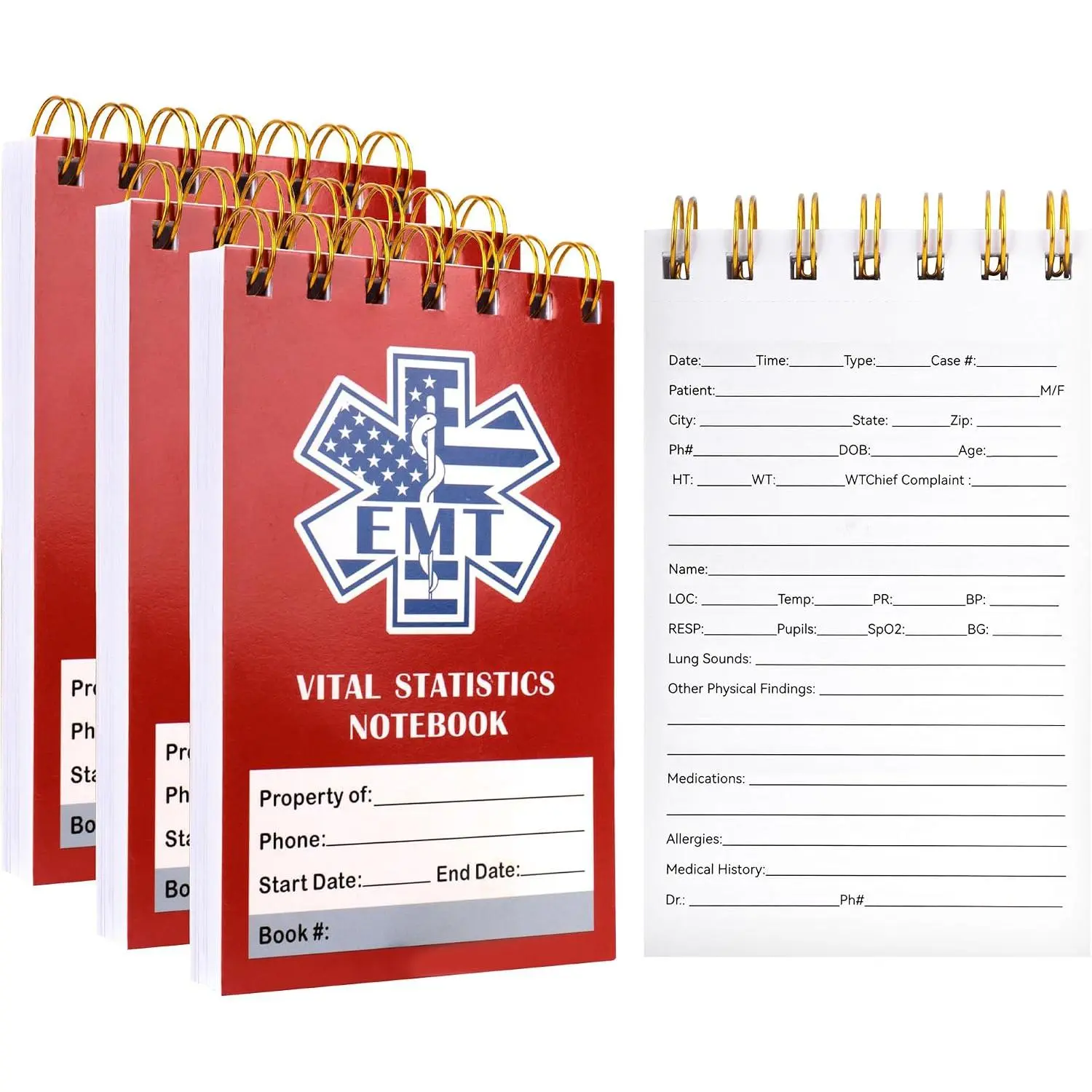 3 Pack First Responders Vital Statistics Notebook, 5.7" x 3.5"   Technician Notepad for Vital Signs and Additional  Information,  for  Nurse