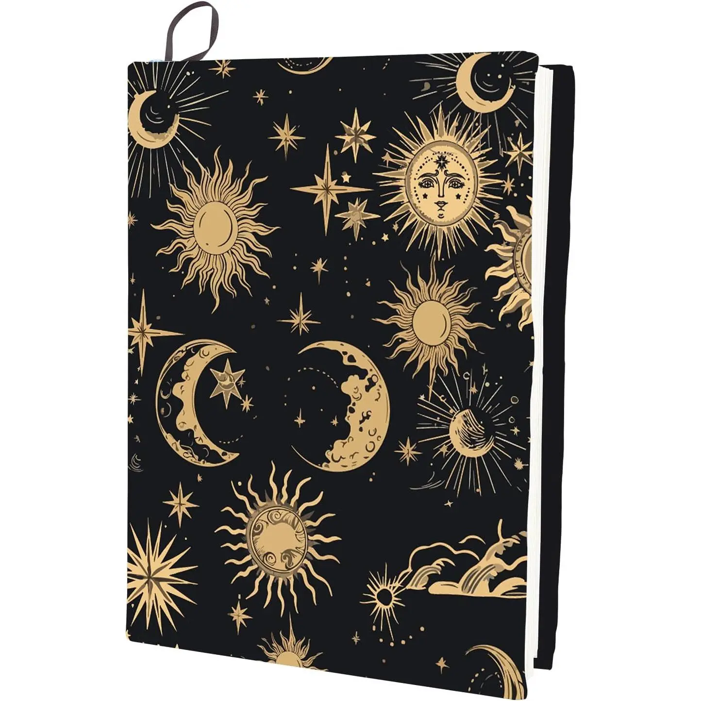 Sun Stretchable Book Cover Moon  Black Washable  Large Nylon Book Protector Elastic Notebook Wraps Suitable for Hardcover Books Classroom