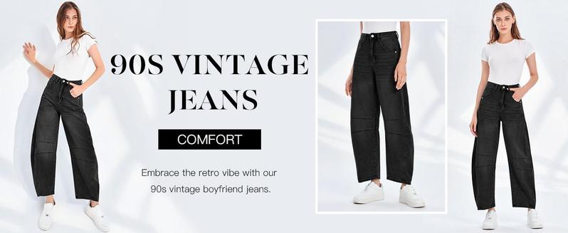 Women's Baggy Boyfriend Jeans Vintage Wide Leg Mid Rise Barrel Denim Ankle Pants