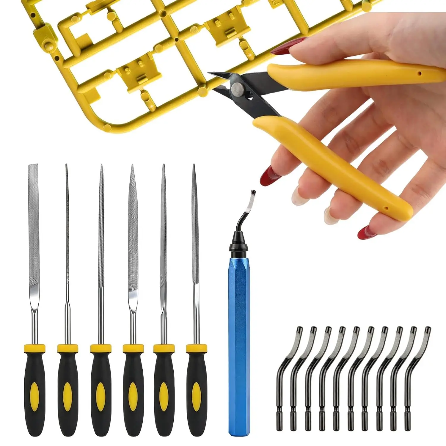 Print Deburring Tool Set with 10 count Multipurpose  Removing Burr 6 count  File 1 count  Wire  Pliers for  Printed Edges, for Finishing, Deburring, Cleaning