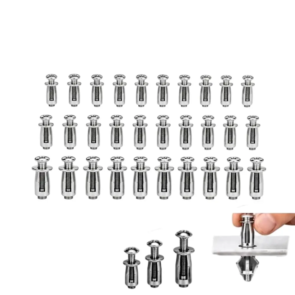 30Pcs Galvanized Button Rivet Locking Nuts - Hollow Wall Bolt Nut Set, Expansion Fasteners Suitable for Aluminum, Iron Materials