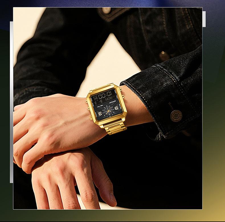 "Women’s Steel Band Watch with Dual Display, Multi‑Function Countdown & Everyday Water Resistance"