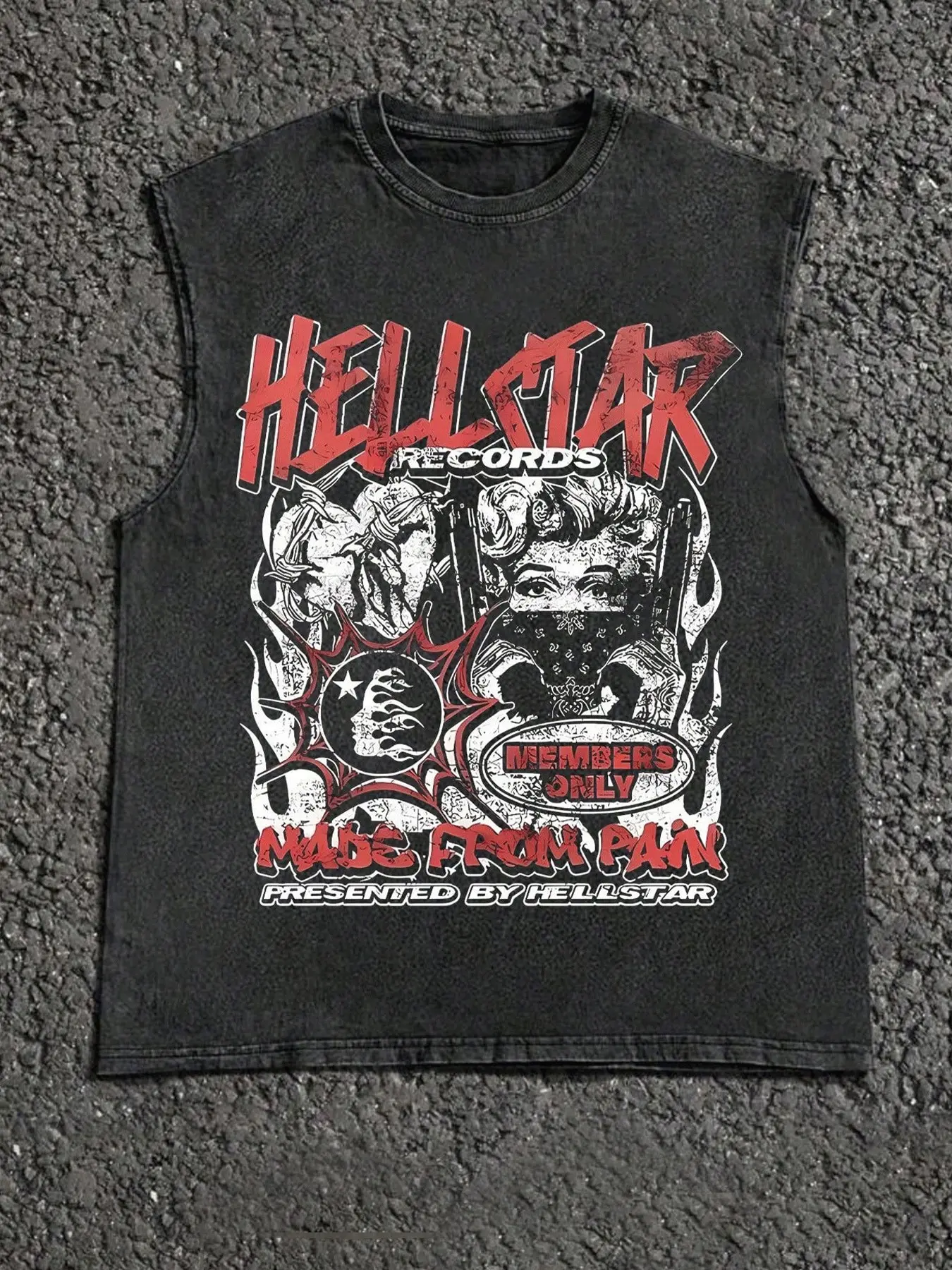 Hellstar Bandana Lady Vintage Washed Cutoff Tank Top Men, Retro Chicano Hip Hop Streetwear Sleeveless Vest