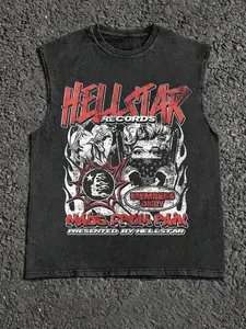 Hellstar Bandana Lady Vintage Washed Cutoff Tank Top Men, Retro Chicano Hip Hop Streetwear Sleeveless Vest